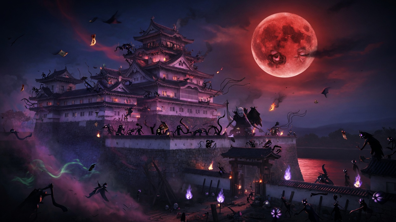 Редакционная иллюстрация исторической Японии и открытого поля Nioh 3